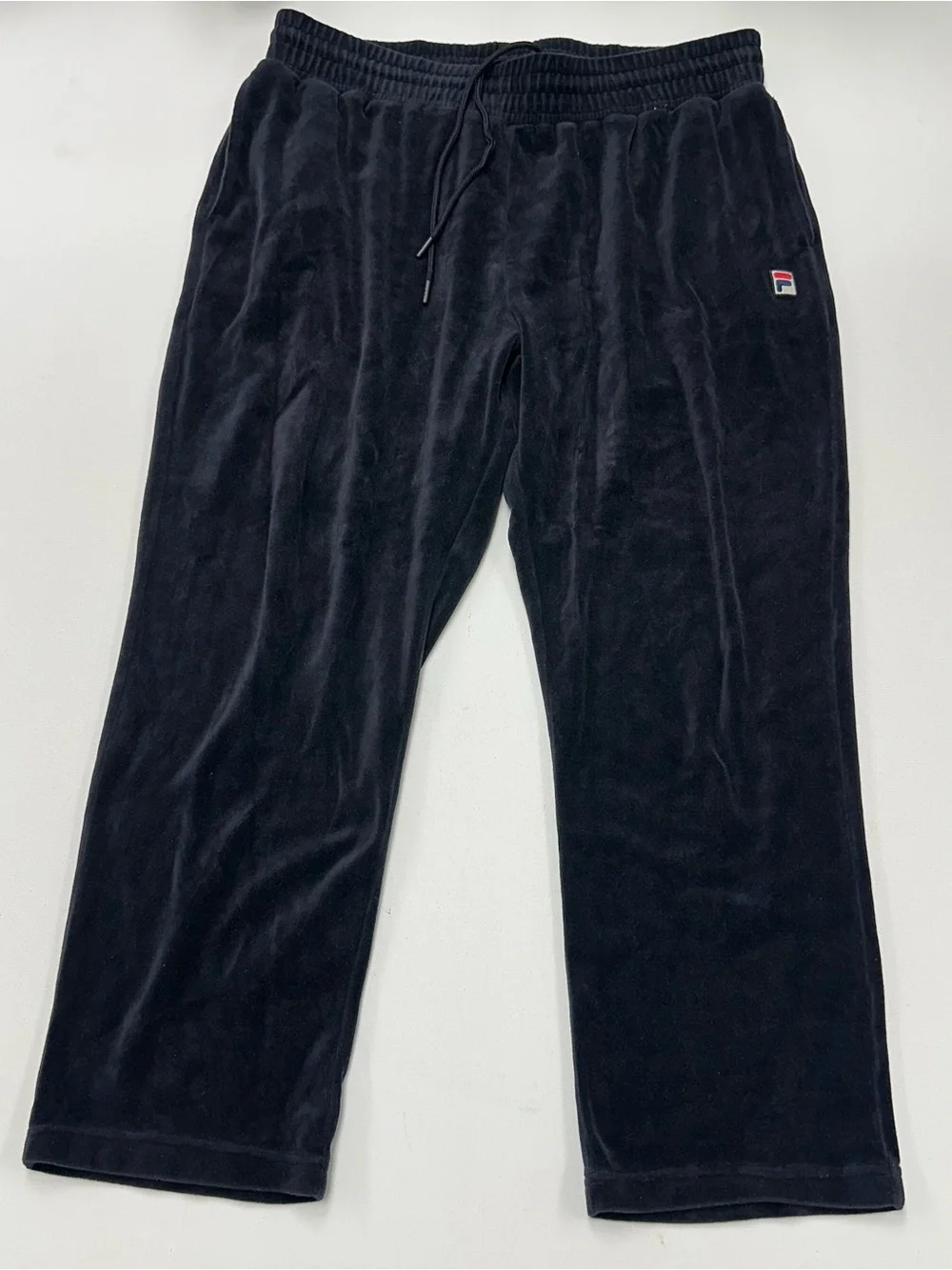 FILA Velour Track Pants Mens 2XL Black Velour Tracksuit Joggers Vintage Y2K